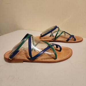 Caruso Sandali Ravello Leather Green Blue Strap Flat Sandals EU 37/US 6.5 Italy